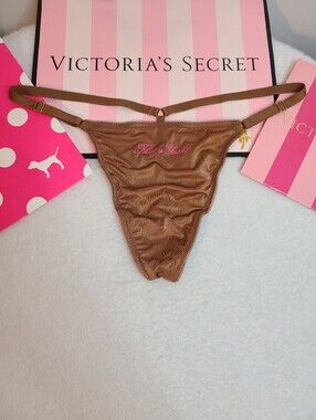 Victoria's Secret Silky Satin Adjustable Strap Charm V-string Thong Panty Lg
